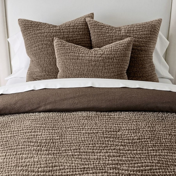 Pottery Barn Washed Velvet Handcrafted Quilted Euro Shams Set Of 2 - Picture 2 of 8